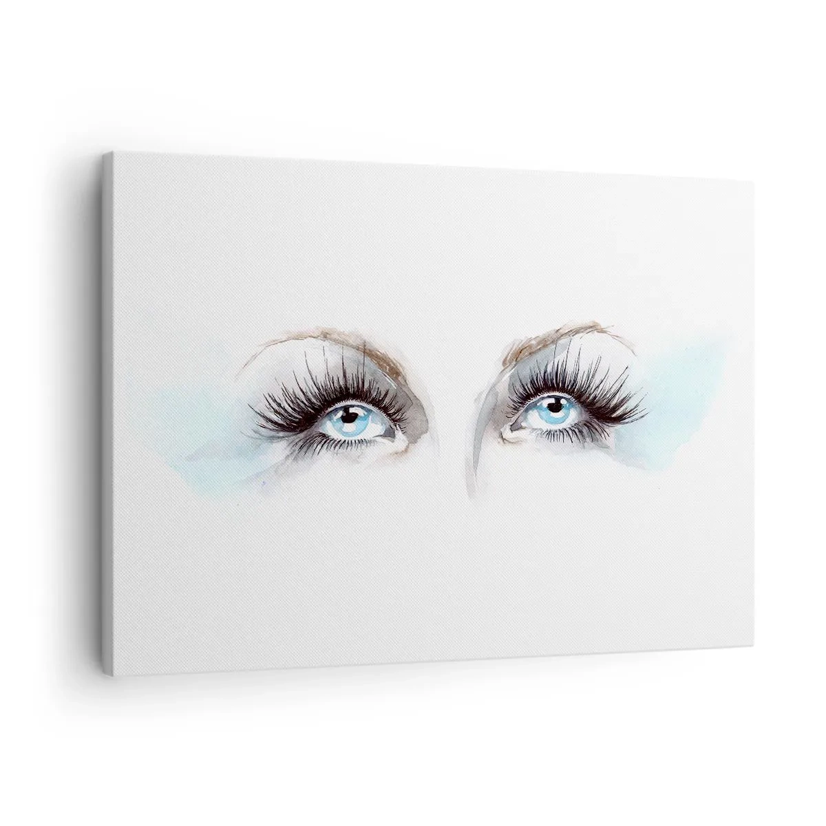 Tablou pe pânză Canvas - Acuarelă cu ochi albaștri și accente delicate - 70x50cm - Ochii unui înger? - Decorațiune modernă pentru perete pentru living și dormitor ARTTOR