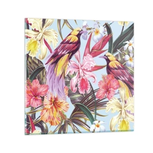 Tablou pe sticlă - Petale și pene - 70x70 cm