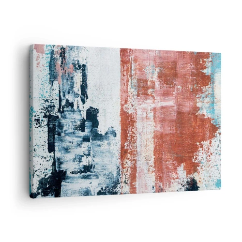 Tablou pe pânză Canvas - Abstracție în culori albe, albastre și cărămizi - 70x50cm - Jumi-juma abstract - Decorațiune modernă pentru perete pentru living și dormitor ARTTOR