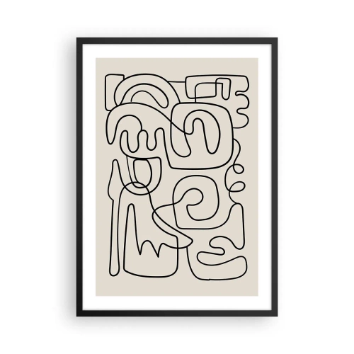 Poster în ramă neagră - Abstracție modernă sub forma unei linii negre pe un fundal bej - 50x70cm - Pe traseu - Decorațiune modernă pentru perete pentru living și dormitor ARTTOR