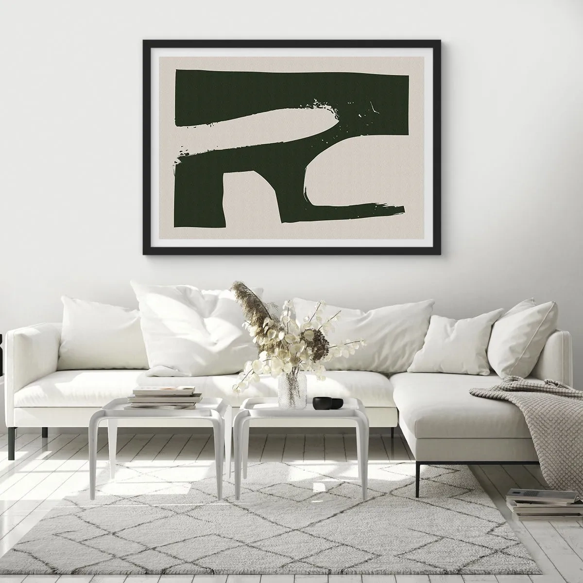 Poster în ramă neagră - Golfuri de alb - 70x50 cm