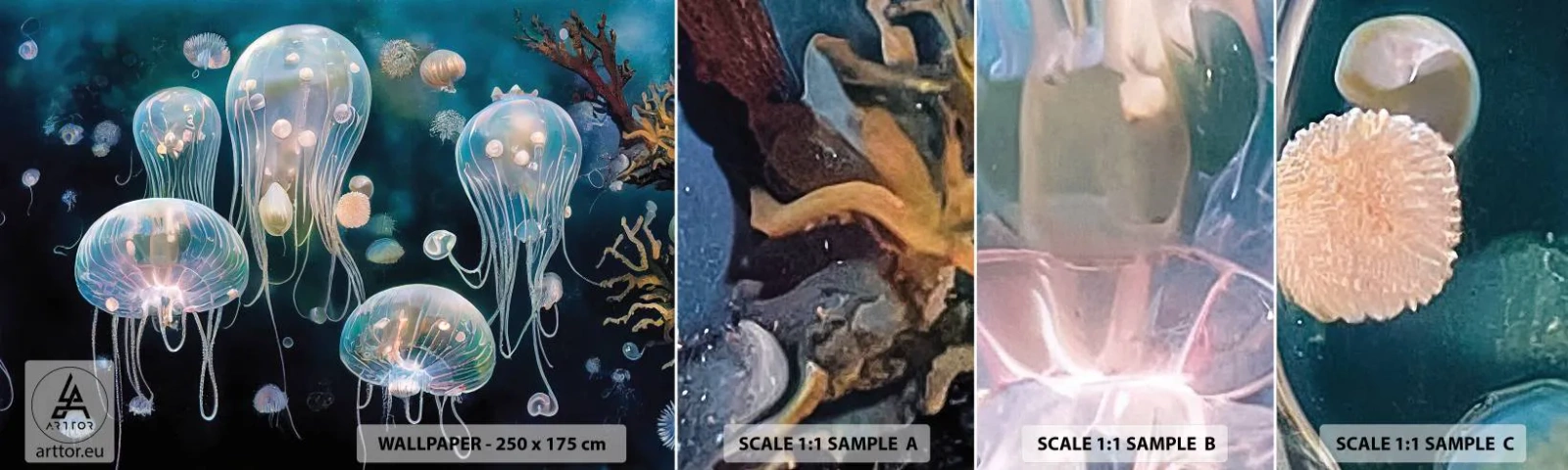 Mostră tapet autocolant Deluxe Sticker - Balul subacvatic - meduze, Animale, Adâncimi - 100x30 cm