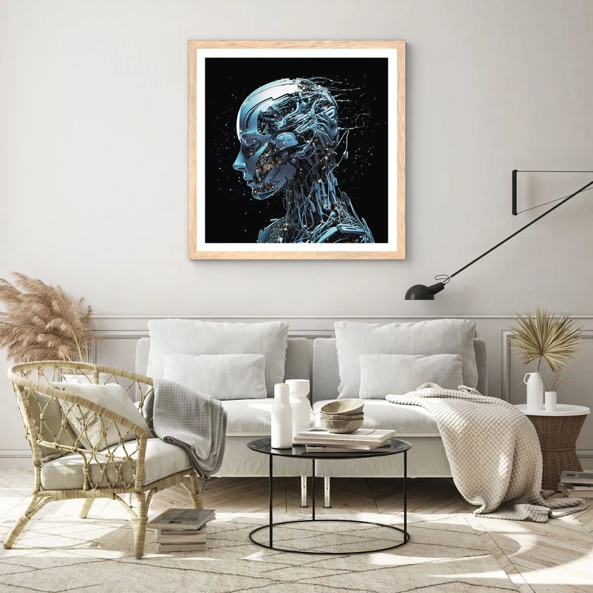 Poster în ramă de stejar deschis - Tehnologia este o femeie - 60x60 cm