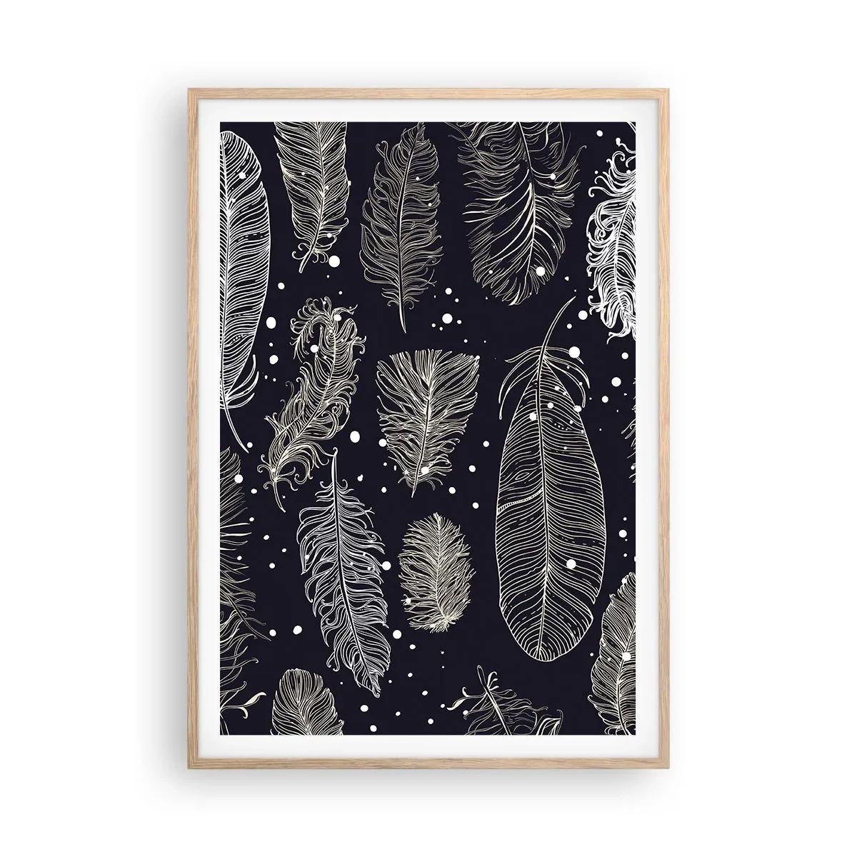 Poster în ramă de stejar deschis - Dantelă cu pene - 70x100 cm