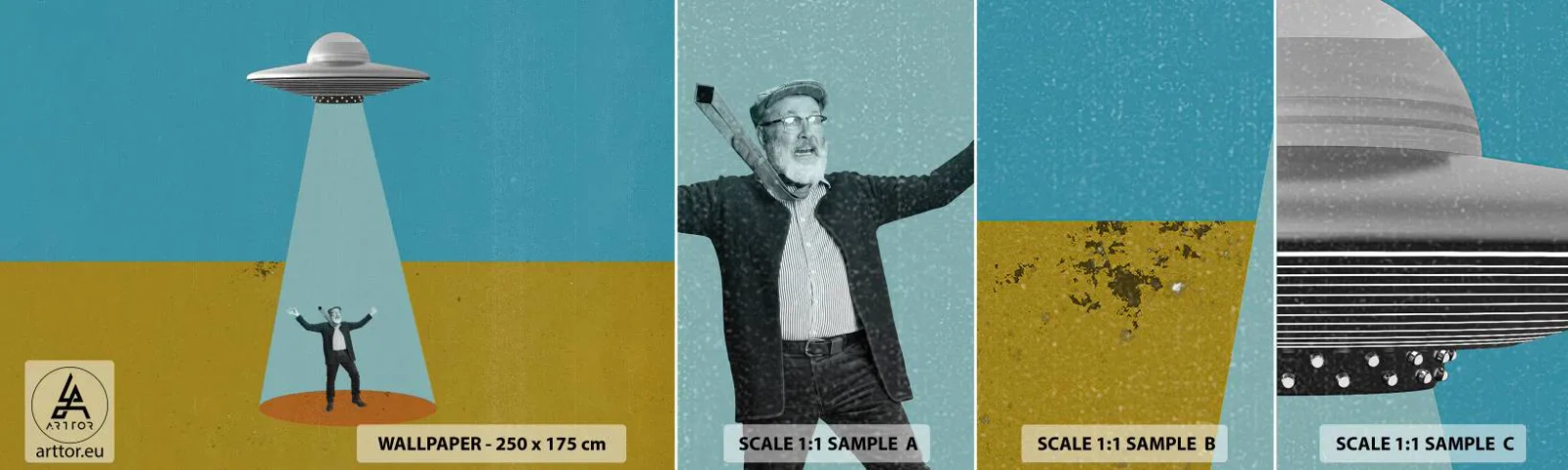 Mostră de Tapet Standard Eco - Întâlnire de gradul III - OZN, Artă Modernă, Suprarealism - 100x30 cm