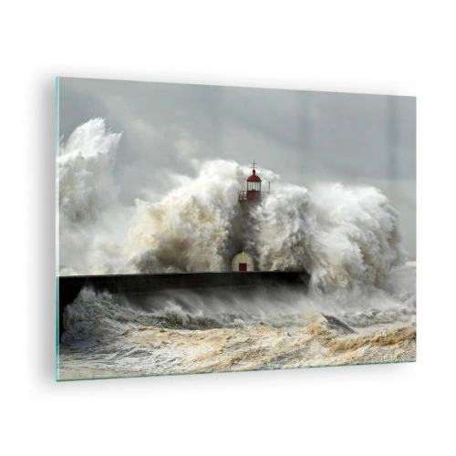 Tablou pe sticlă - Un far înconjurat de valuri puternice - 70x50cm - Mânia oceanului - Decorațiune modernă pentru perete pentru living și dormitor ARTTOR