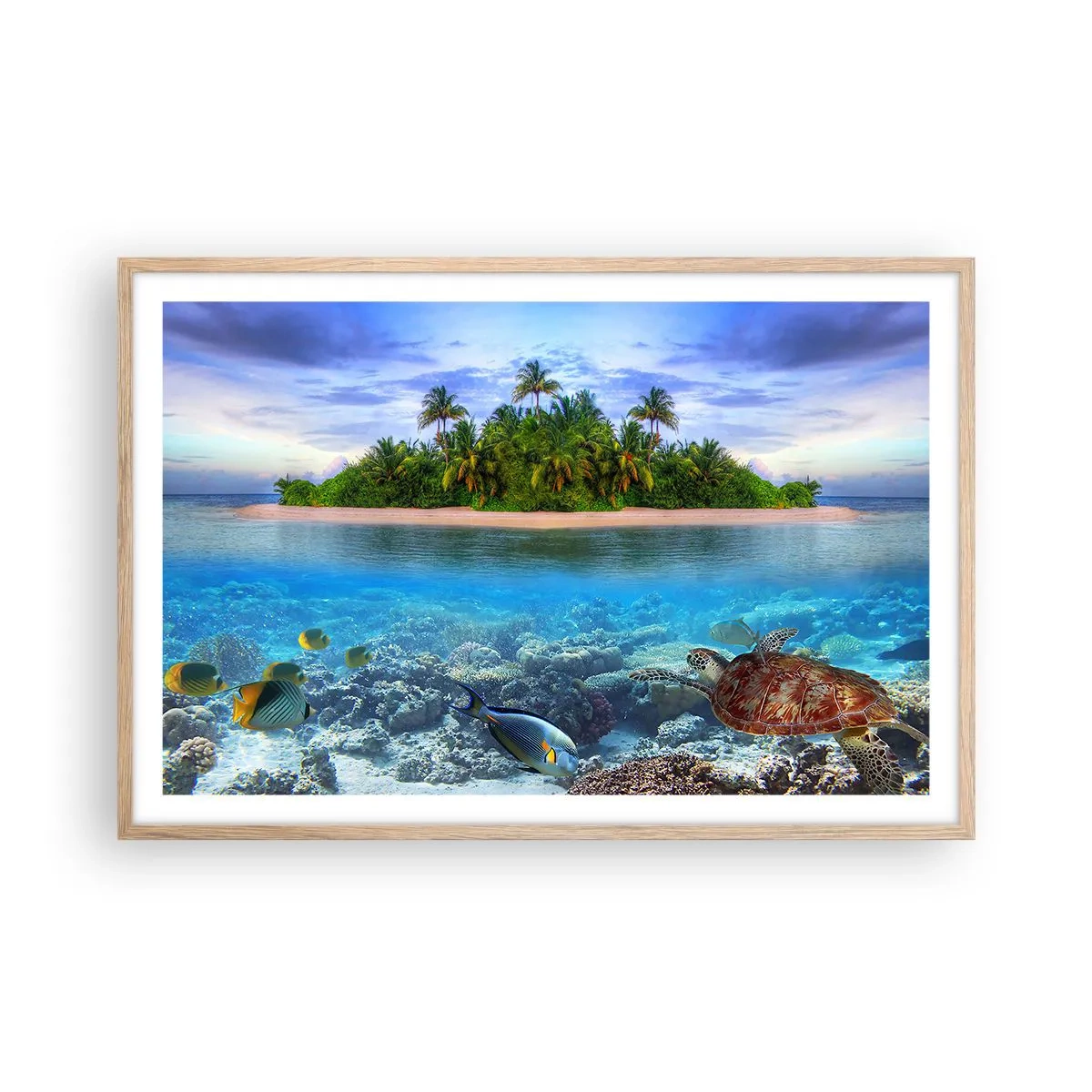 Poster în ramă de stejar deschis - Insula paradisiacă vă invită - 91x61 cm