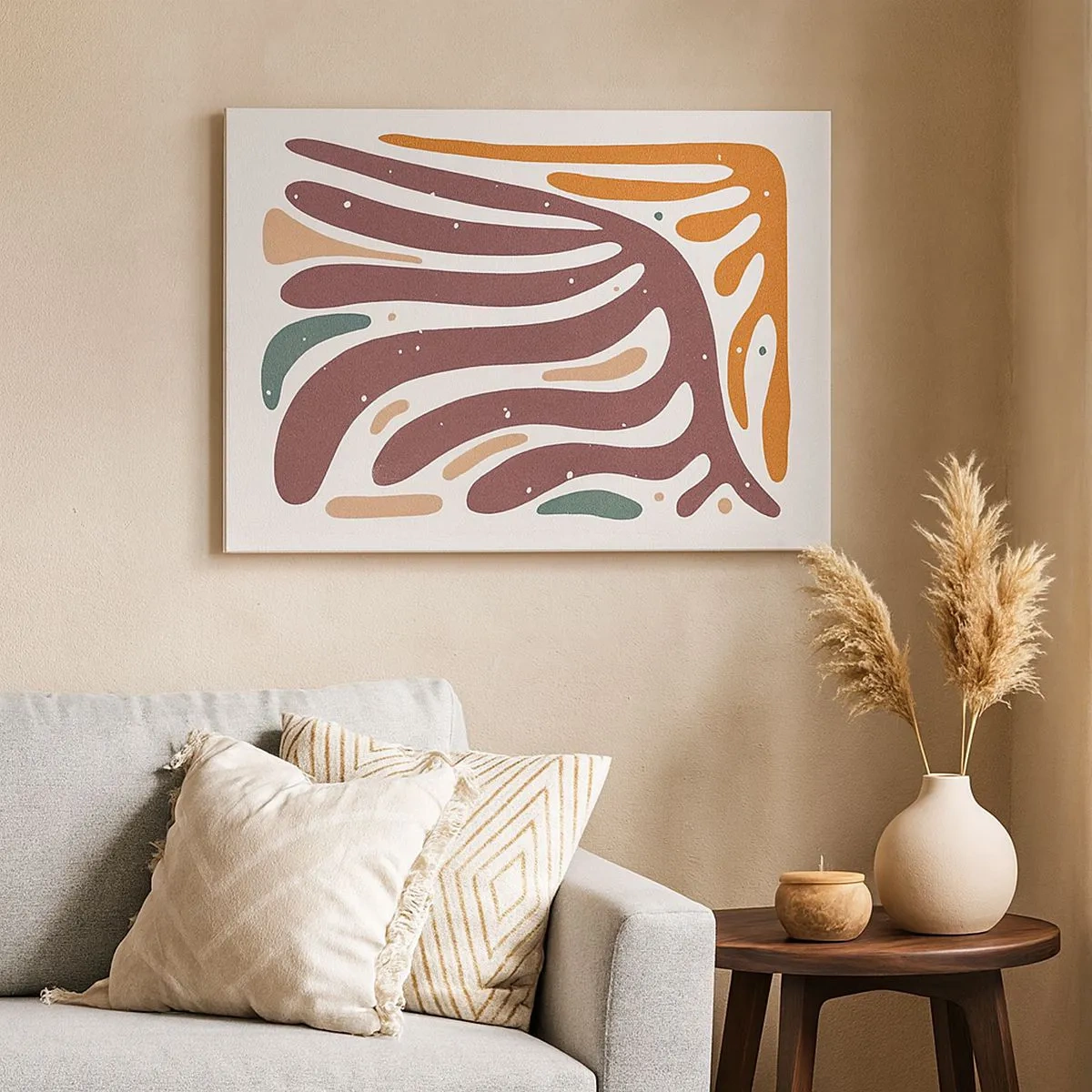 Tablou pe pânză Canvas - Model organic cu linii radiante în nuanțe calde - 70x50cm - Compoziție organică radială - Decorațiune modernă pentru perete pentru living și dormitor ARTTOR