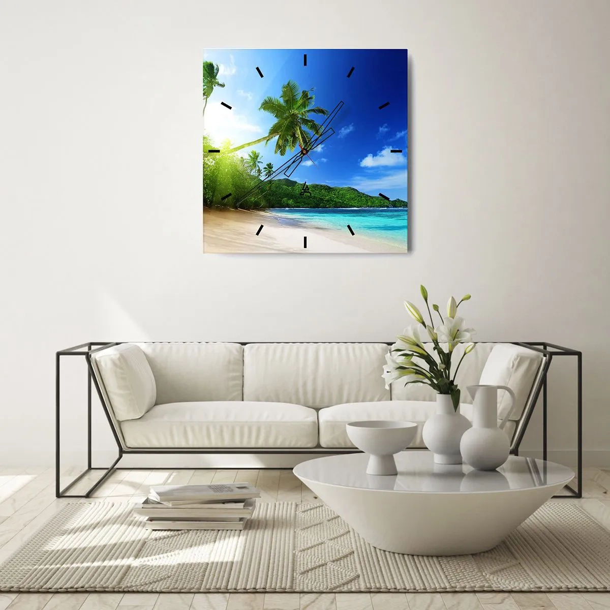 Ceas de perete - Ceas pe sticlă - O atingere blândă a tropicelor - 40x40 cm