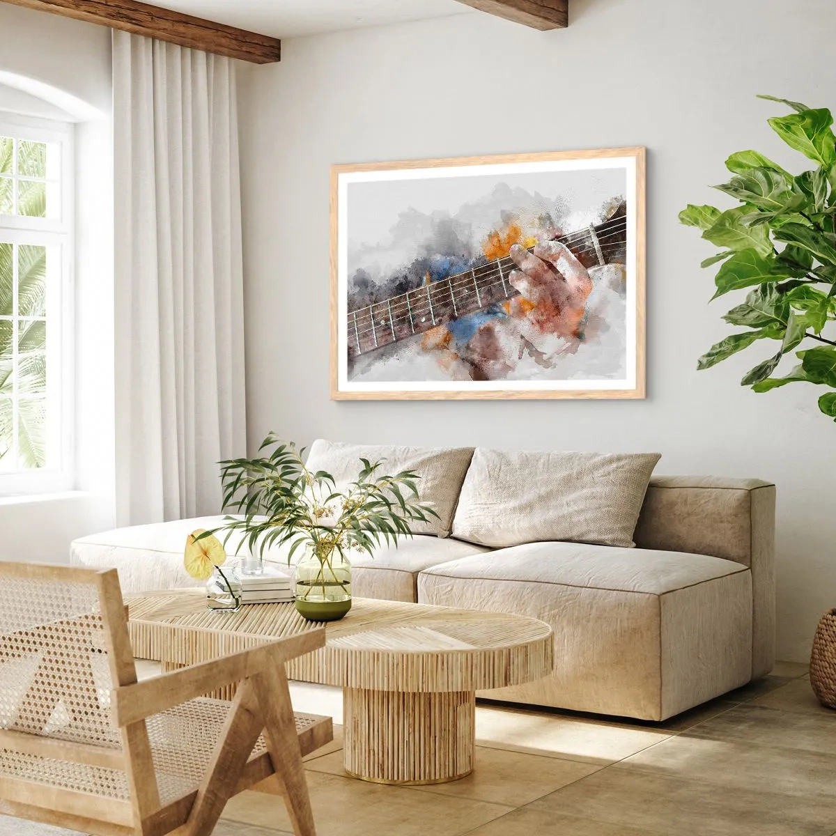 Poster în ramă de stejar deschis - Poezie între corzi - 40x30 cm