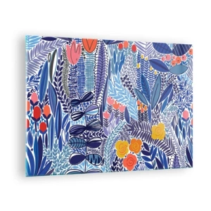 Tablou pe sticlă - O compoziție vegetală colorată în stil tropical - 70x50cm - Grădină havaiană - Decorațiune modernă pentru perete pentru living și dormitor ARTTOR