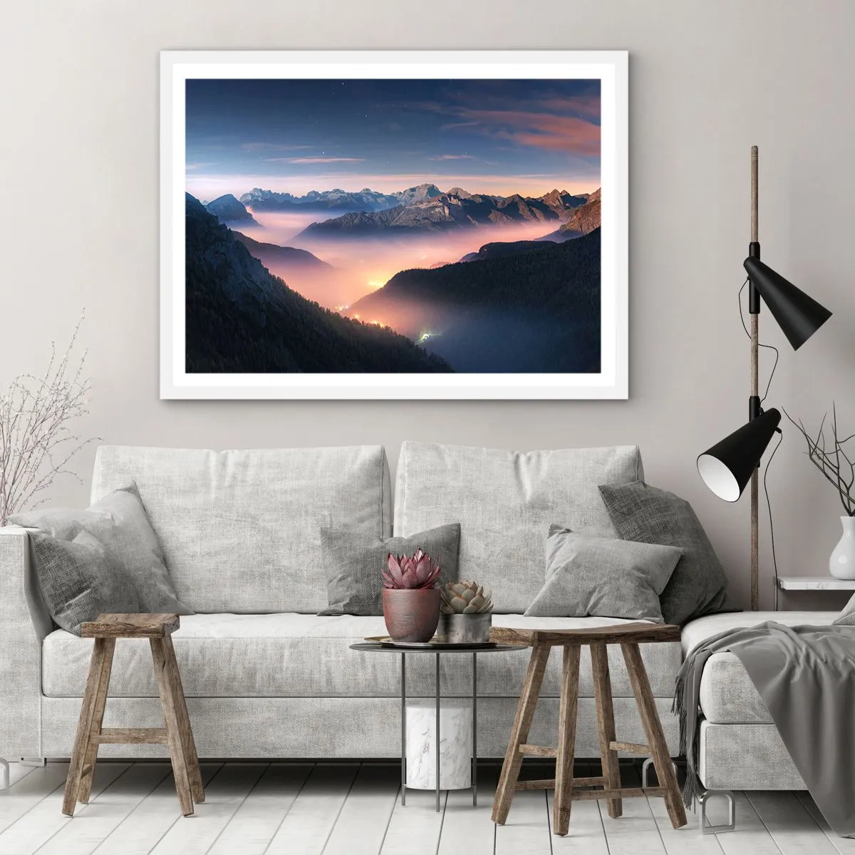 Poster în ramă albă - Lumină în văi - 91x61 cm