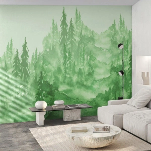 Tapet Premium Sand - Neclar prin ceața verde - pădure, Grafică, Peisaj - 450x315 cm