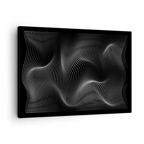 Tablou pe pânză Canvas - Linii albe abstracte pe fundal negru - 70x50cm - Dansul luminii în spațiu - Decorațiune modernă pentru perete pentru living și dormitor ARTTOR
