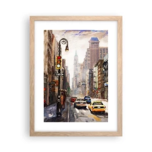 Poster în ramă de stejar deschis - New York - plin de culoare și în ploaie - 30x40 cm