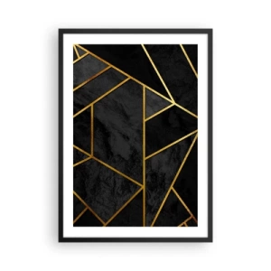 Poster în ramă neagră - Modele geometrice aurii pe fundal negru - 50x70cm - Întuneric și lumină - Decorațiune modernă pentru perete pentru living și dormitor ARTTOR