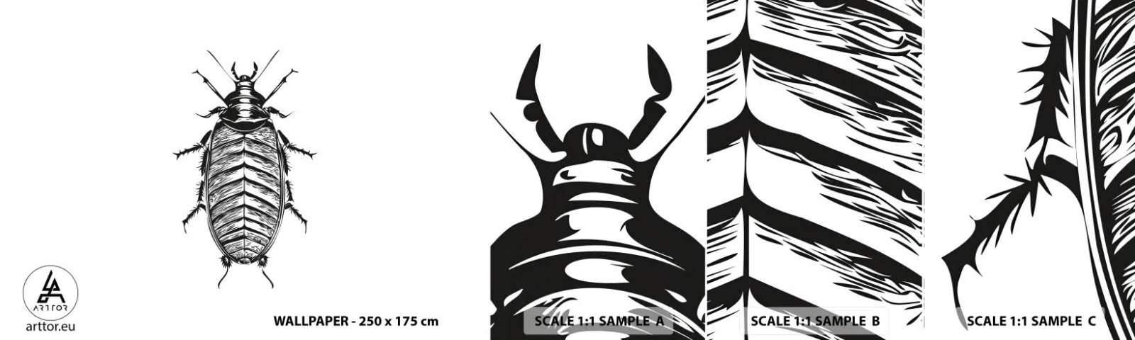 Mostră tapet autocolant Deluxe Sticker - Ce specimen! - Insectă, Gândac de bucătărie, Minimalism - 100x30 cm