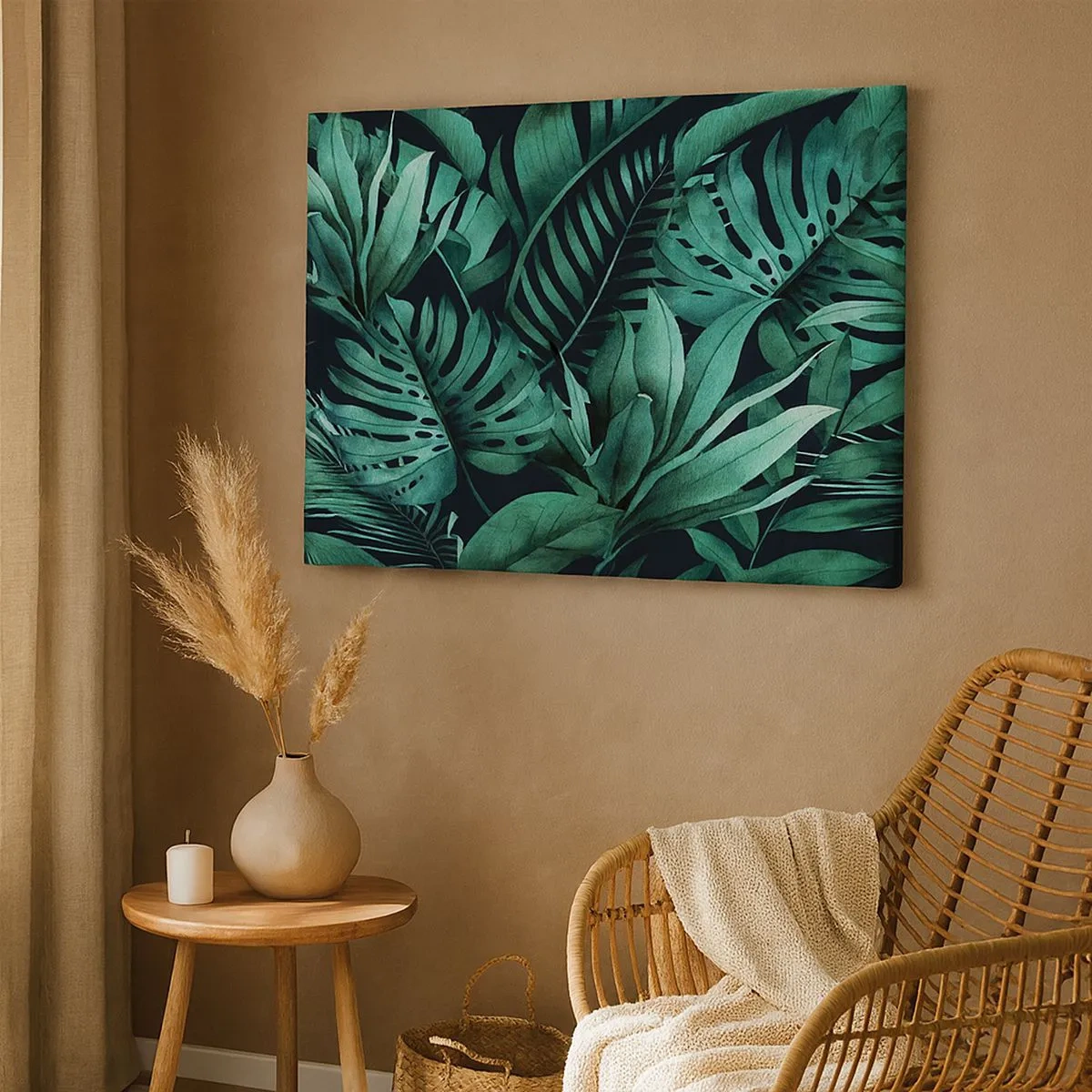 Tablou pe pânză Canvas - Frunze tropicale în nuanțe de verde intens - 70x50cm - Profunzimea verdelui tropical - Decorațiune modernă pentru perete pentru living și dormitor ARTTOR