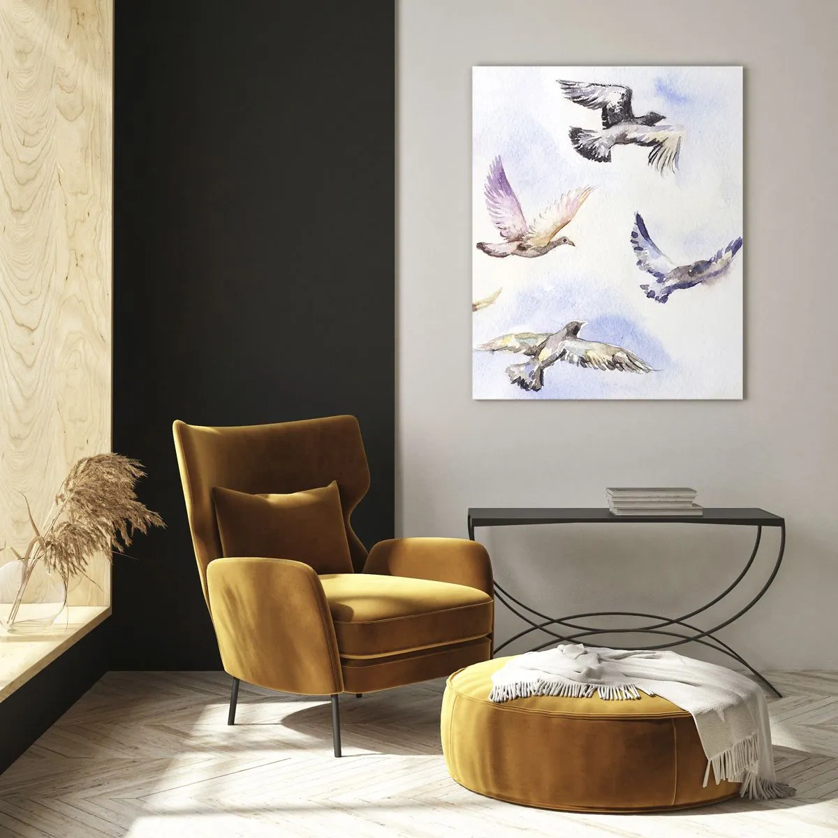 Tablou pe sticlă - Libertatea în gri și albastru - 70x100 cm