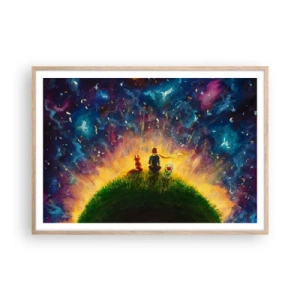 Poster în ramă de stejar deschis - Dragoste și prietenie - întreaga lume - 100x70 cm