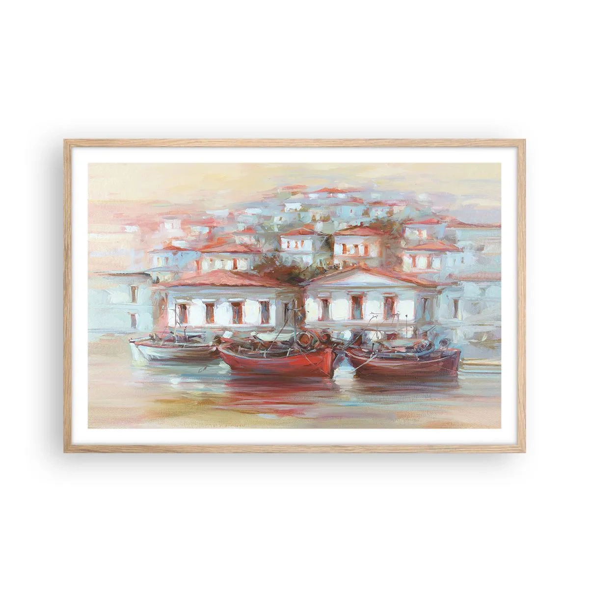Poster în ramă de stejar deschis - Orășel fericit - 91x61 cm