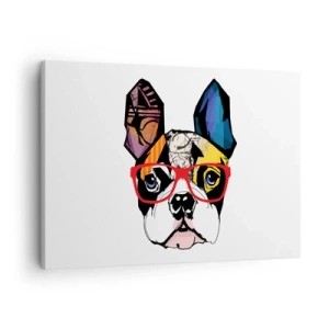 Tablou pe pânză Canvas - Buldog într-o ilustrație colorată cu ochelari roșii - 70x50cm - Intelectualist - Decorațiune modernă pentru perete pentru living și dormitor ARTTOR