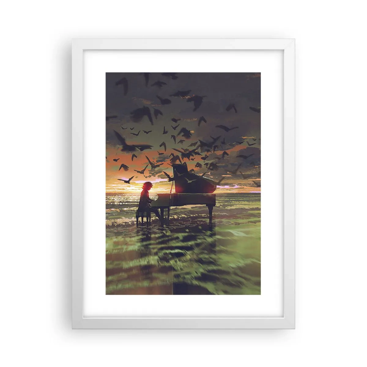 Poster în ramă albă - Concert pentru pian și valuri - 30x40 cm