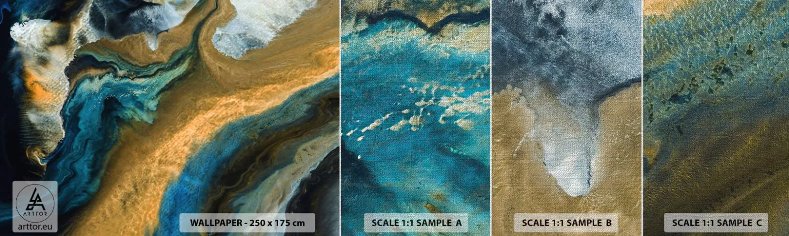 Mostră tapet Premium Canvas - Albastru - galben - influență reciprocă - Abstracția, Bucată, Grafică - 100x30 cm