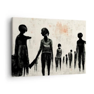 Tablou pe pânză Canvas - Figuri într-o compoziție monocromatică pe un fundal luminos - 70x50cm - Împotriva singurătății - Decorațiune modernă pentru perete pentru living și dormitor ARTTOR