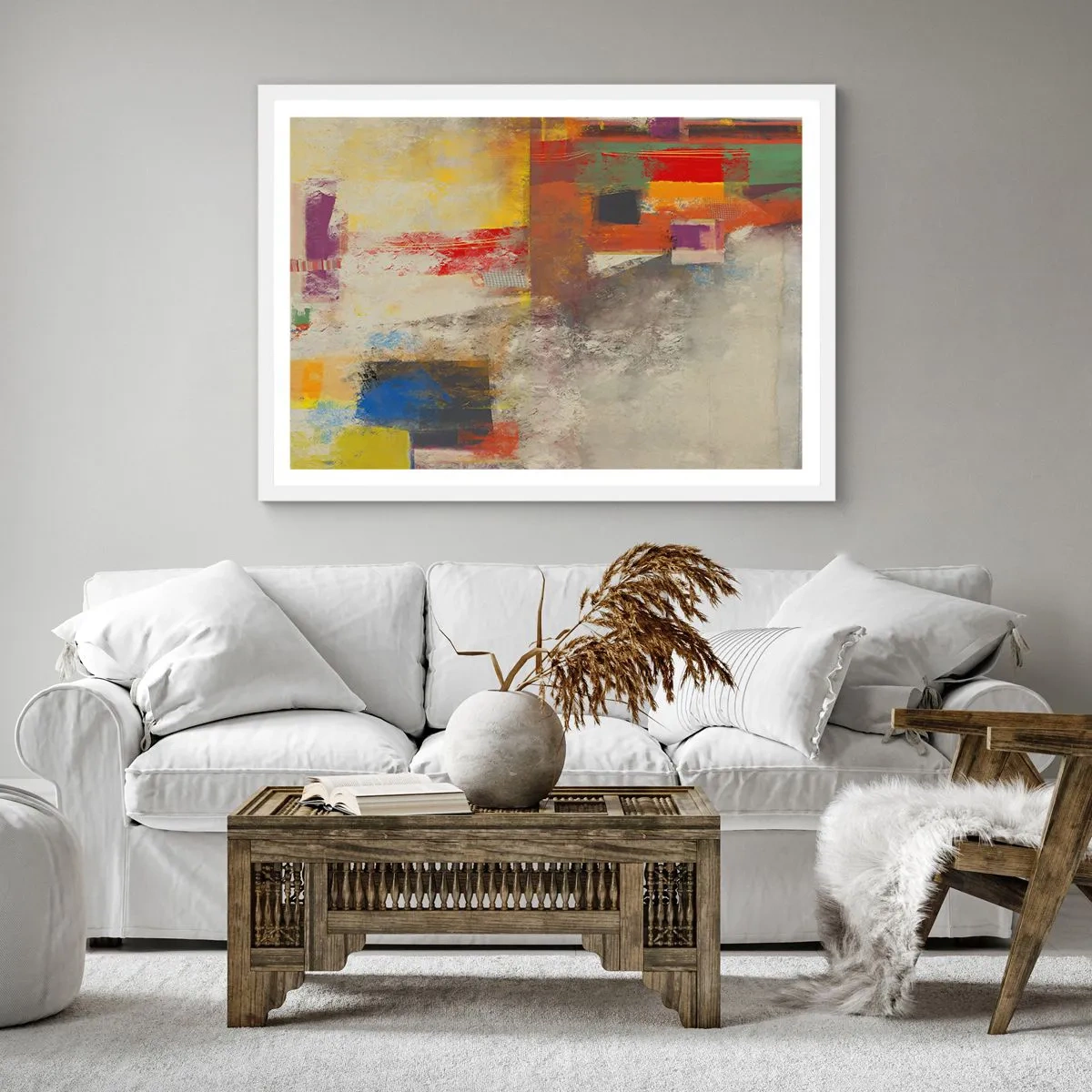 Poster în ramă albă - Geometria culorilor - 60x60 cm