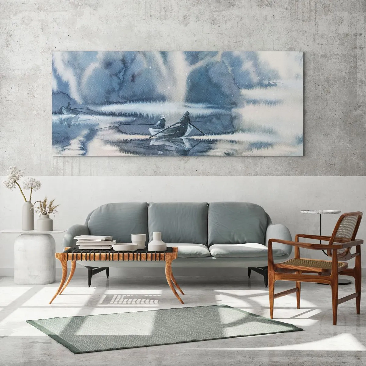 Tablou pe sticlă - Pescarii în paradisul lor - 120x50 cm