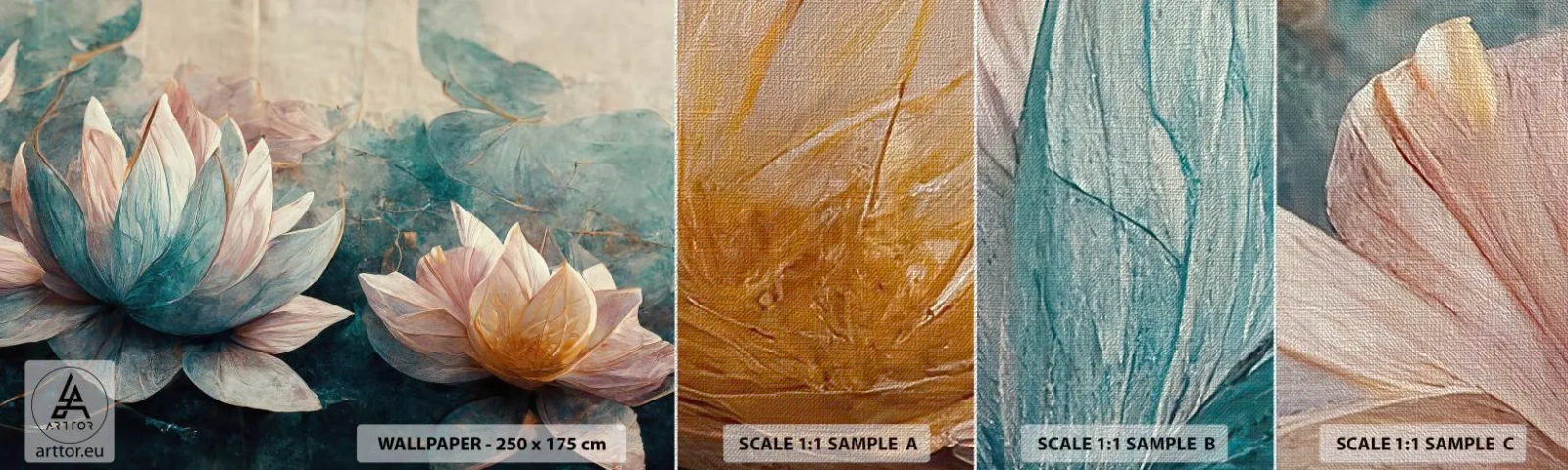 Mostră tapet Premium Canvas - Stele de lac - Flori, Art Deco, Lotus - 100x30 cm