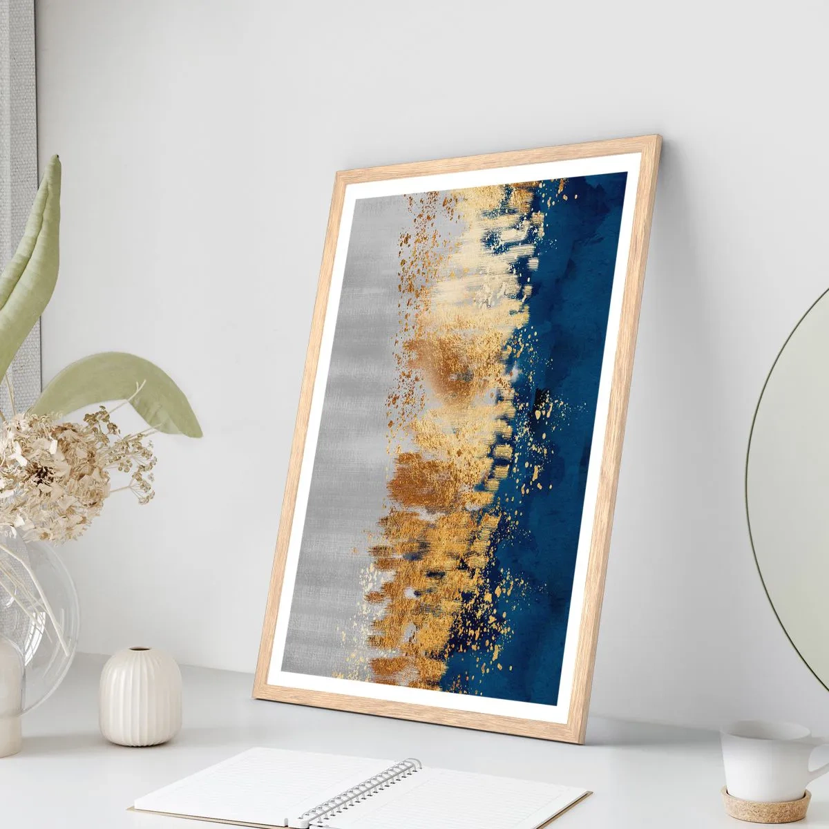 Poster în ramă de stejar deschis - Compoziție modernă cu bliț - 70x100 cm