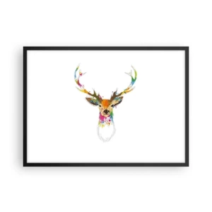 Poster în ramă neagră - Cerb blând scăldat în culoare - 70x50 cm