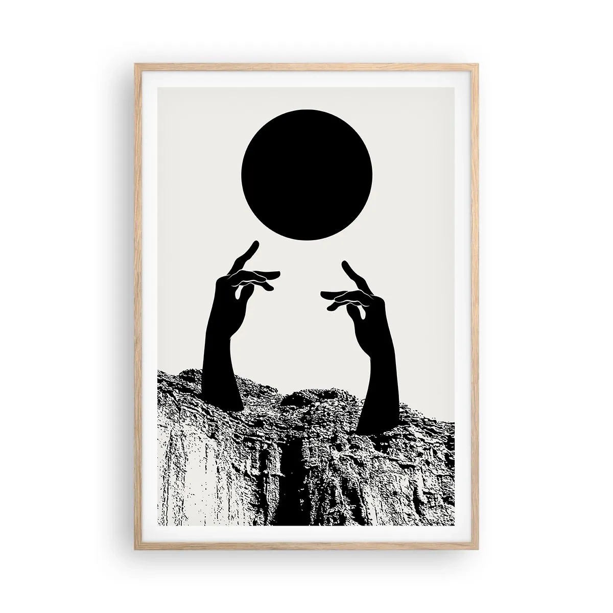Poster în ramă de stejar deschis - Compoziție suprarealistă: soarele și tot restul - 70x100 cm