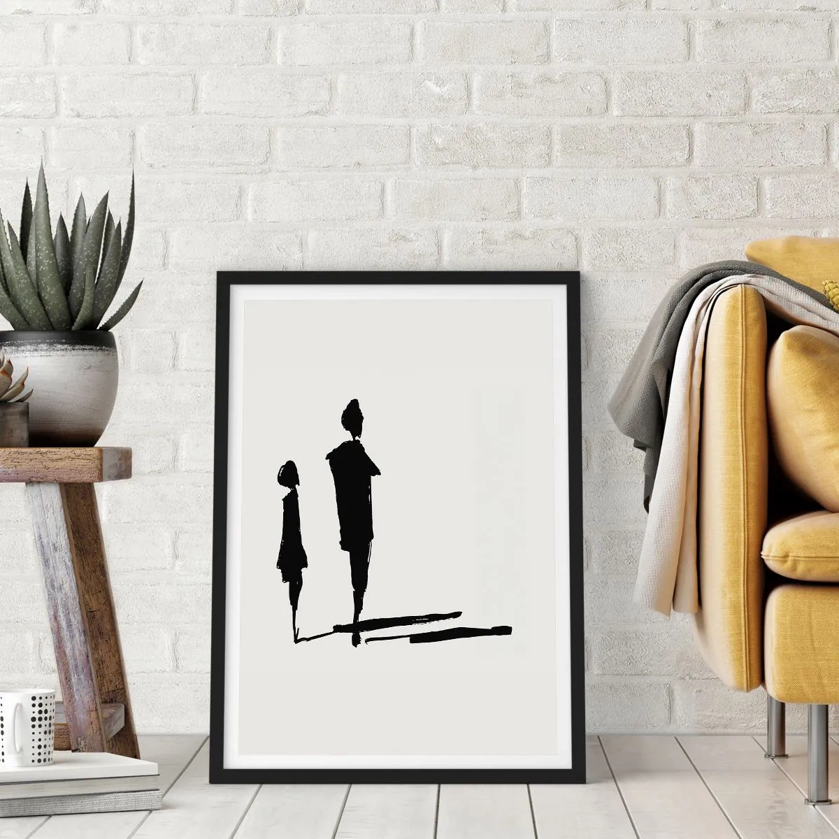 Poster în ramă neagră - Siluete a două figuri negre pe un fundal deschis - 50x70cm - Cu siguranță împreună? - Decorațiune modernă pentru perete pentru living și dormitor ARTTOR