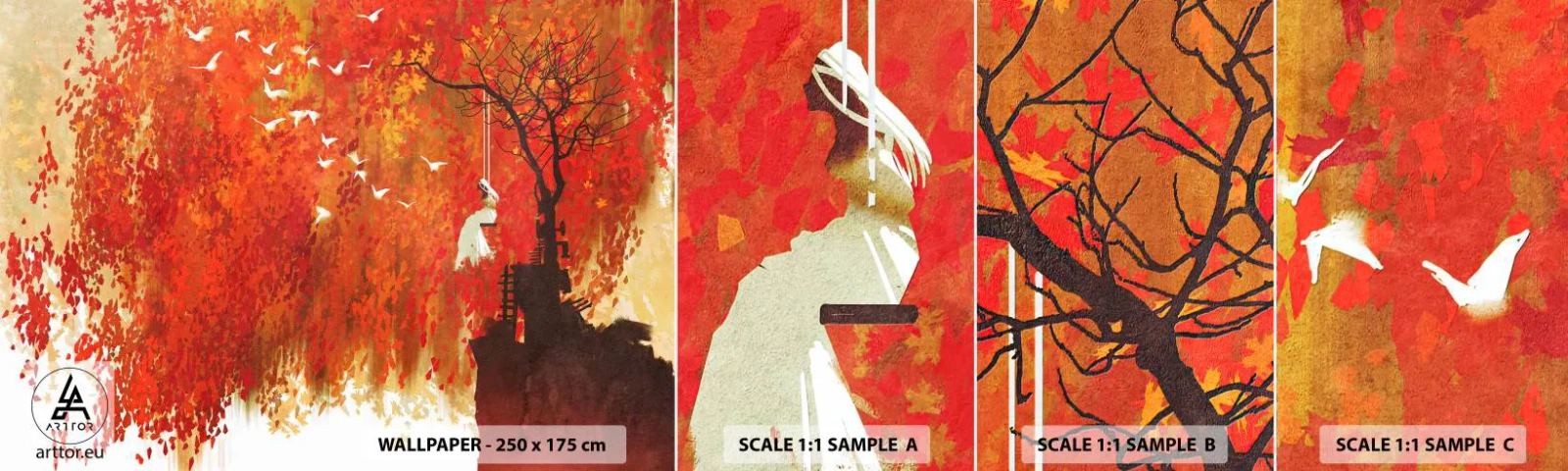 Mostră de Tapet Standard Eco - Va zbura cu ei? - Abstracția, Femeie, Păsări - 100x30 cm