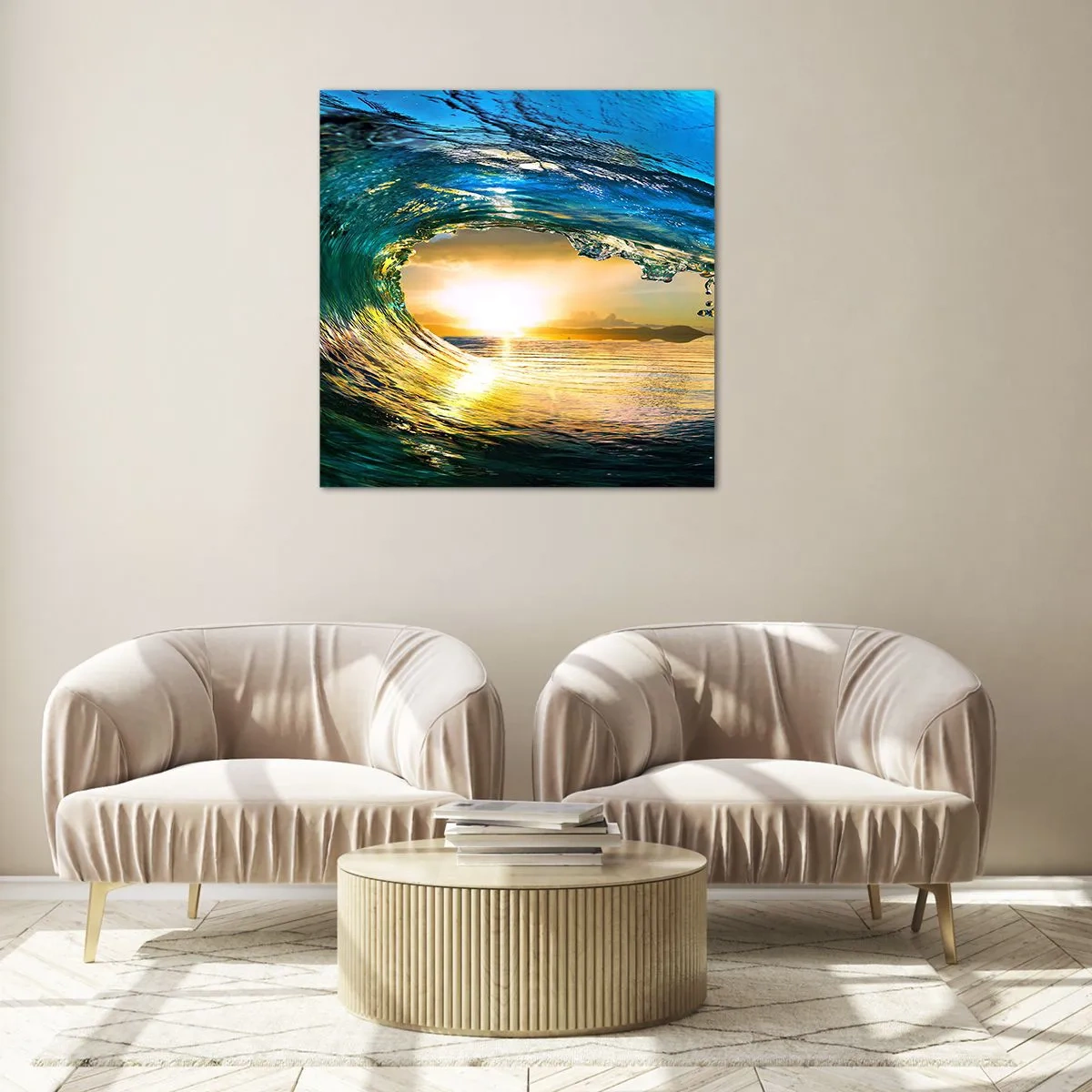 Tablou pe sticlă - În cristal de aur și smarald - 70x70 cm