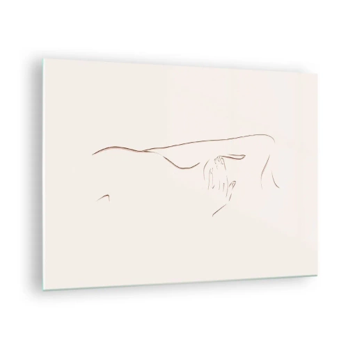 Tablou pe sticlă - O linie abstractă care înfățișează conturul unui corp într-un stil delicat, minimalist. - 70x50cm - Forma dorinței - Decorațiune modernă pentru perete pentru living și dormitor ARTTOR