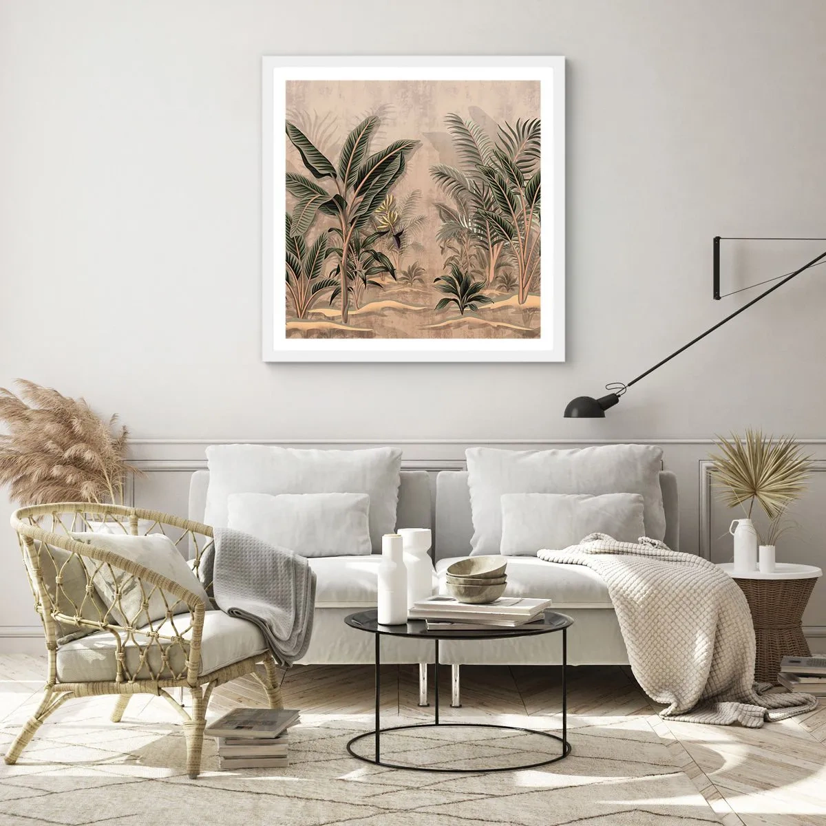 Poster în ramă albă - Gravură în stil colonial - 40x40 cm