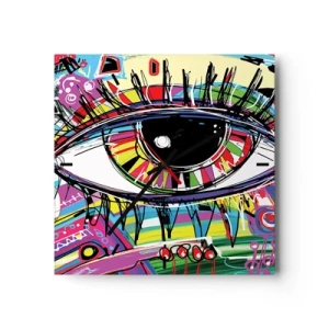 Ceas de perete - Ceas pe sticlă - Un ochi colorat - un suflet colorat - 30x30 cm
