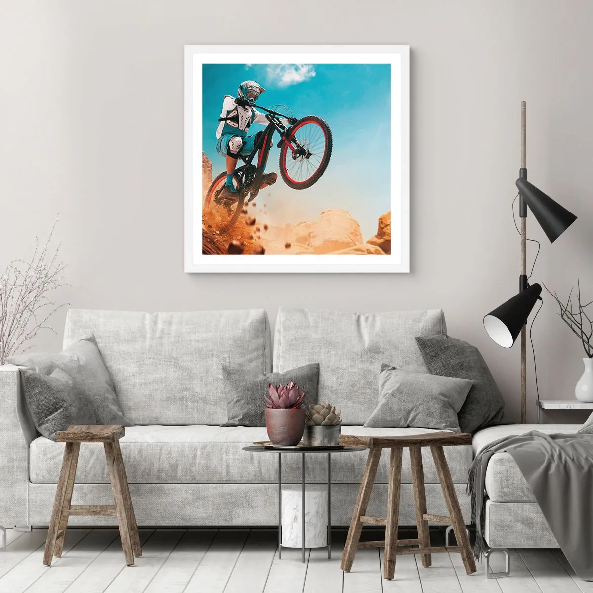 Poster în ramă albă - Nebunia demonului bicicletei - 30x30 cm