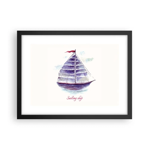 Poster în ramă neagră - Pânze pline și apă calmă - 40x30 cm