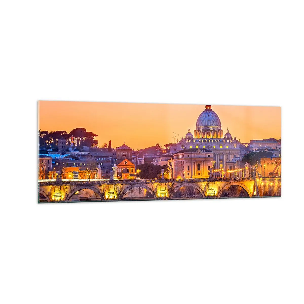 Tablou pe sticlă - Amurg deasupra Orașului Etern - 140x50 cm