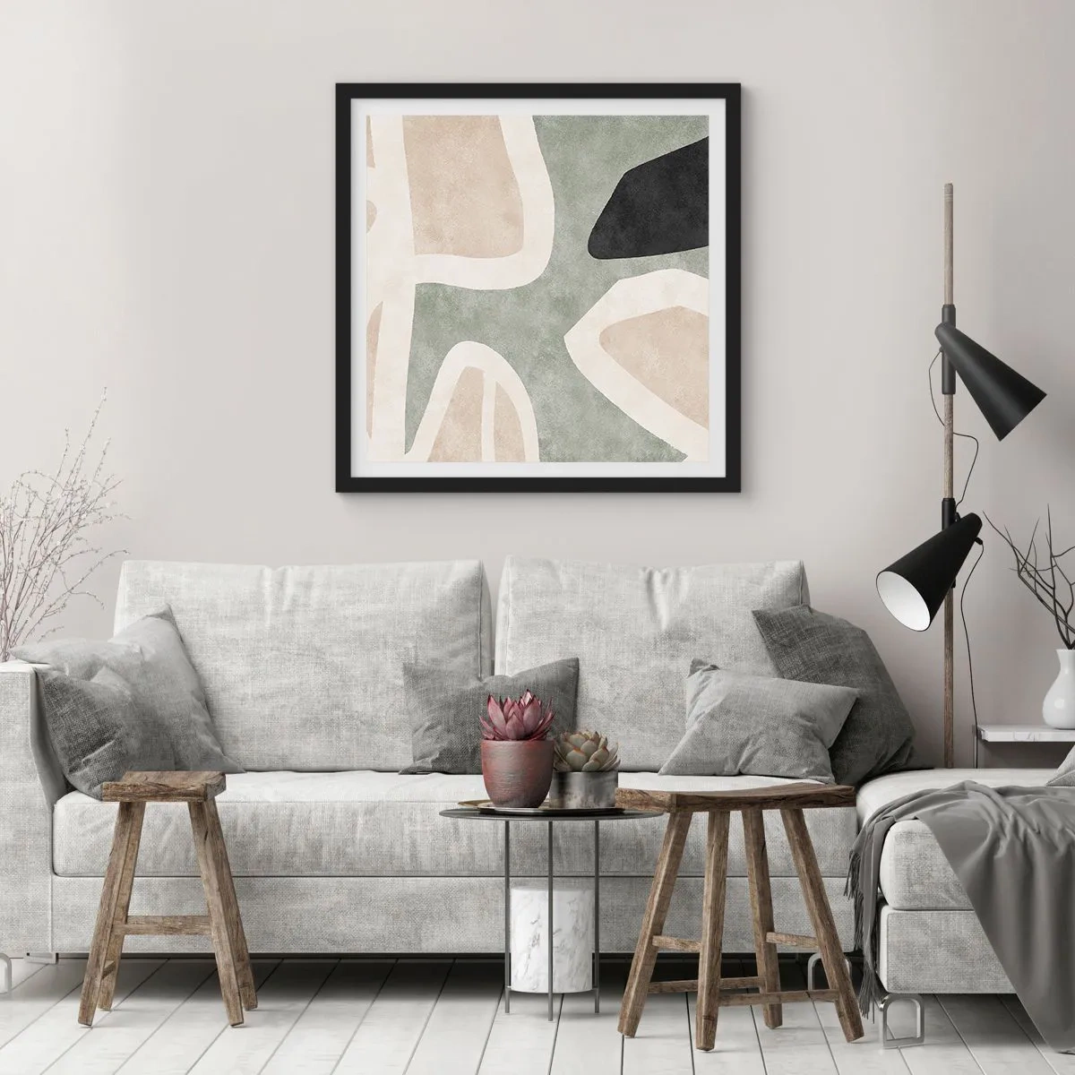 Poster în ramă neagră - Compoziție cu motiv negru - 60x60 cm