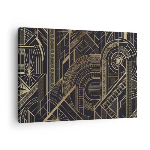 Tablou pe pânză Canvas - Modele geometrice aurii pe fundal negru în stil Art Deco - 70x50cm - Concepte, idei, planuri - Decorațiune modernă pentru perete pentru living și dormitor ARTTOR