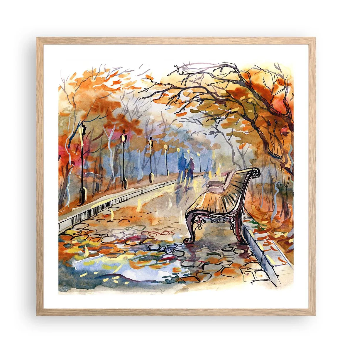 Poster în ramă de stejar deschis - Pășim împreună în toamnă - 60x60 cm