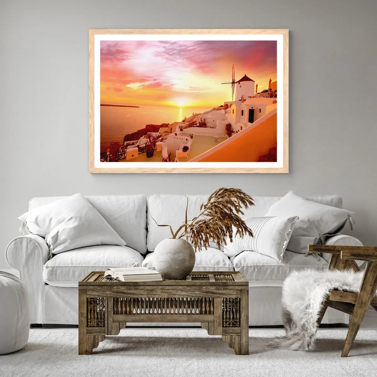 Poster în ramă de stejar deschis - Dizolvându-se în alb și auriu - 100x70 cm