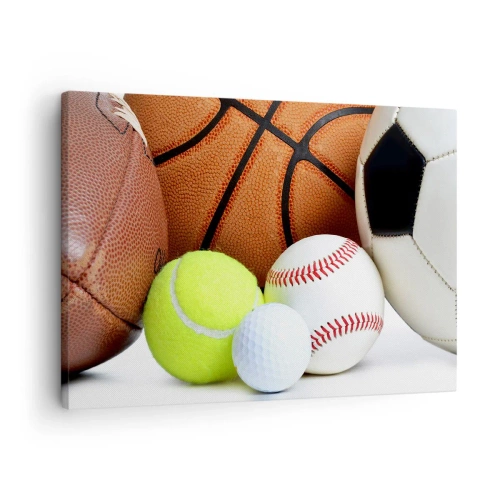 Tablou pe pânză Canvas - Mingi din diverse discipline sportive - 70x50cm - Ne leagă mingea! - Decorațiune modernă pentru perete pentru living și dormitor ARTTOR