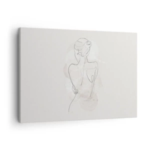 Tablou pe pânză Canvas - O schiță minimalistă a unei siluete feminine pe un fundal deschis. - 70x50cm - Ca un instrument sensibil - Decorațiune modernă pentru perete pentru living și dormitor ARTTOR